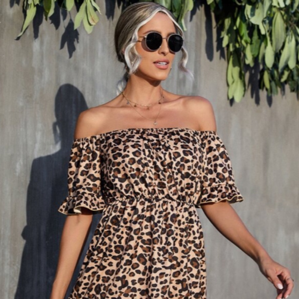 Off Shoulder Animal Print Dress